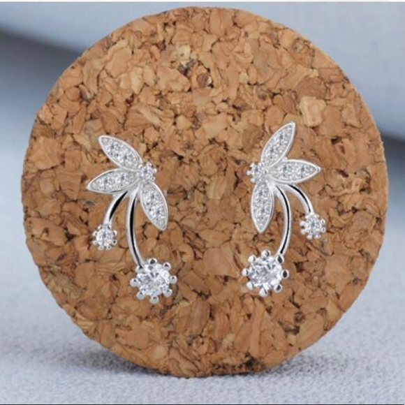 925 Sterling Silver CZ Crystal Petal Studs - Picture 4 of 5